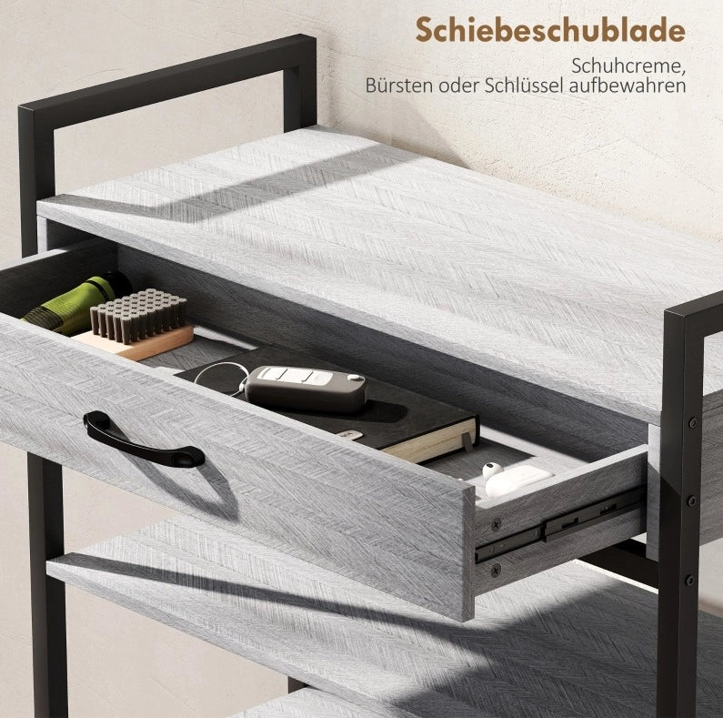 Scarpiera grigia con 3 ripiani e cassetto, 70 x 30 x 87,6 cm