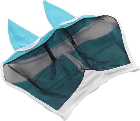 Maschera per cavalli contro zanzare morbide e elastiche - Facile da indossare - Visibilità completa - Protezione orecchie - Chiusura a Veloce - Grande Blu .