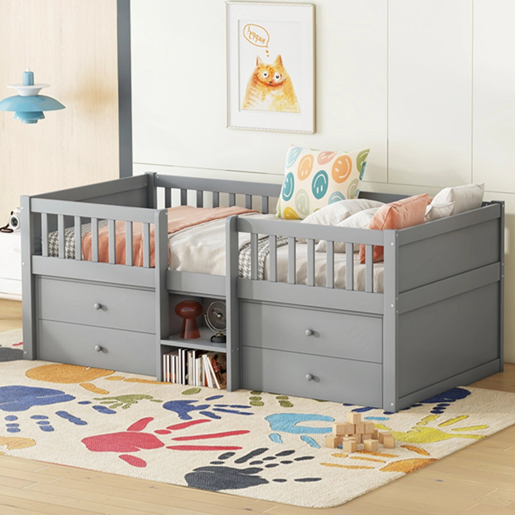 Letto a soppalco singolo 90×200 cm con 4 cassetti; spondali e scala; senza materasso; legno; grigio
