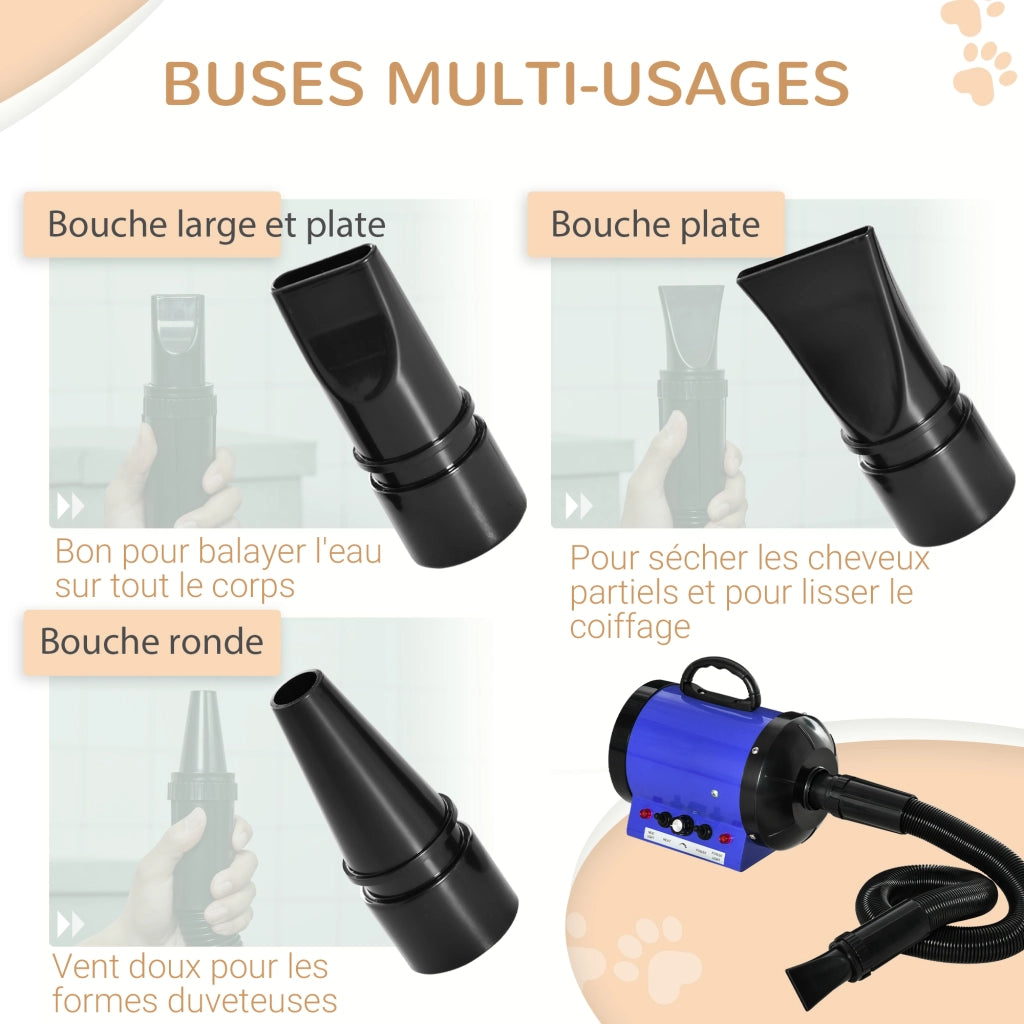 Asciugatore Professionale per Animali Domestici ¨C Minimal ¨C 2800W Blu con 3 Buse