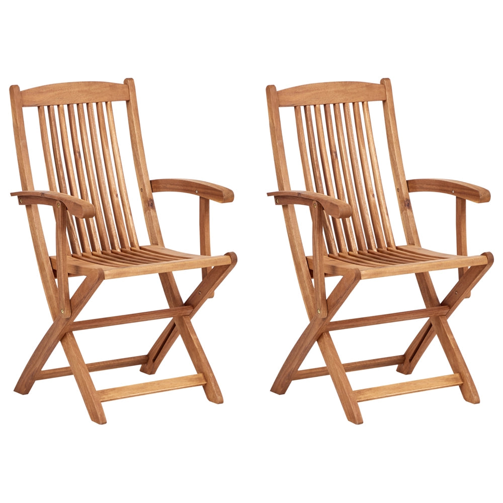 Set di 2 sedie da pranzo da giardino in marrone chiaro con struttura in legno di acacia pieghevole dal design rustico