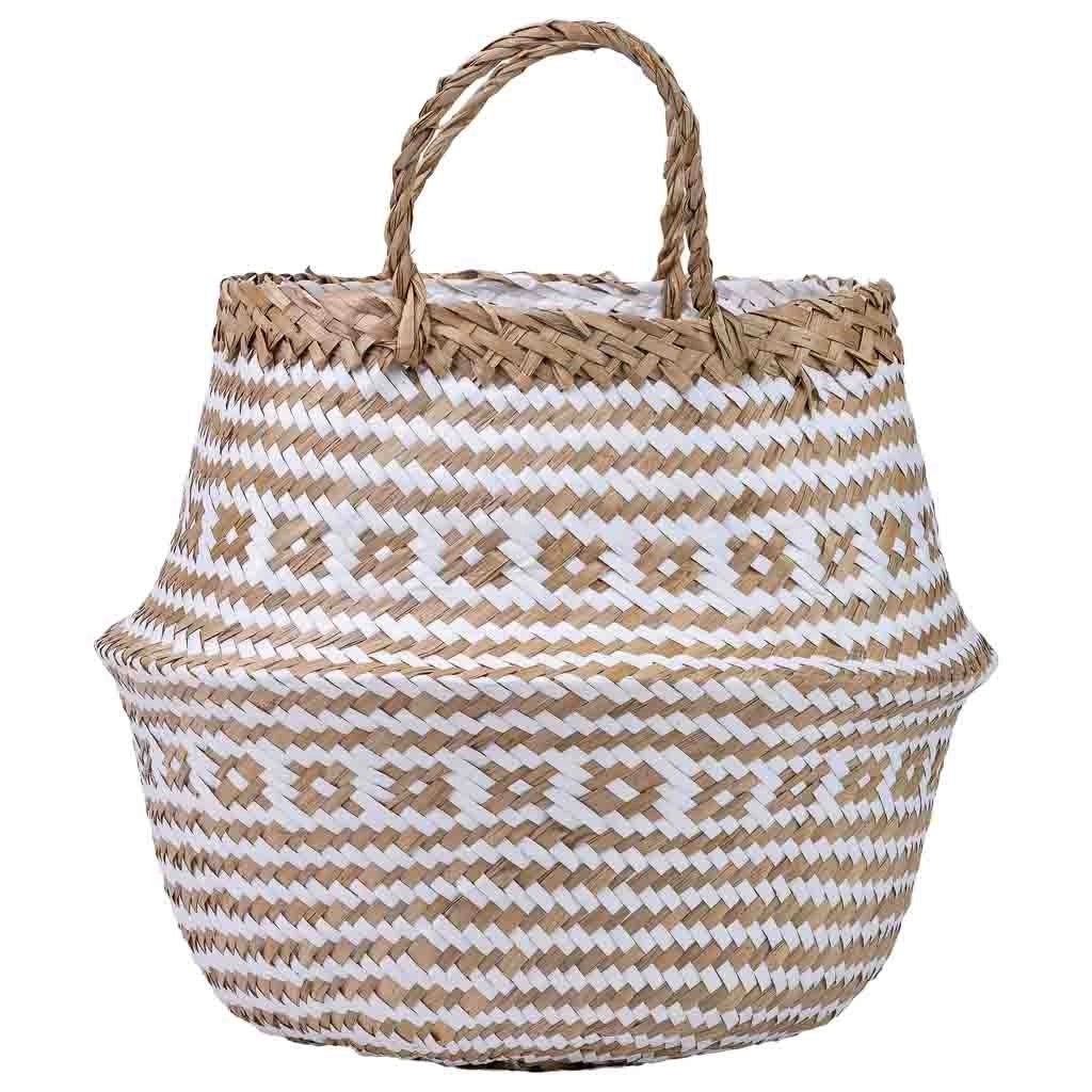 Cestino con manici naturali, carta bianca, D30x30/41h cm