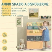 Piccola Libreria per Bambini con Ripiani e Cassetto in MDF, 60x29.9x90cm, Rosa