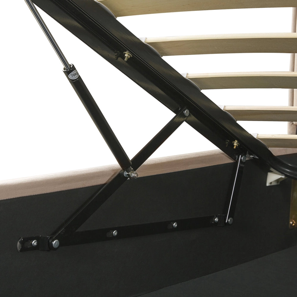 Letto Matrimoniale con Contenitore in Velluto tortora 160 x 200 cm con poggiatesta imbottita ottomana gambe in metallo Nero