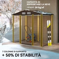 Casetta da Giardino in Acciaio con Prese d'Aria e Catenaccio, 1.9x1.3m, Colore Quercia
