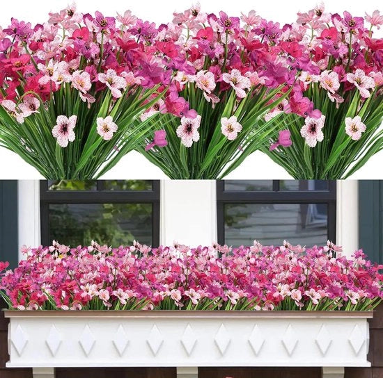 12 pezzi di fiori artificiali in plastica per esterno, resistenti ai raggi UV, per piante in vaso, in blocco, per interno ed esterno, per contenitore di vaso, per giardino, per finestra, per casa, per decorazione di matrimonio.