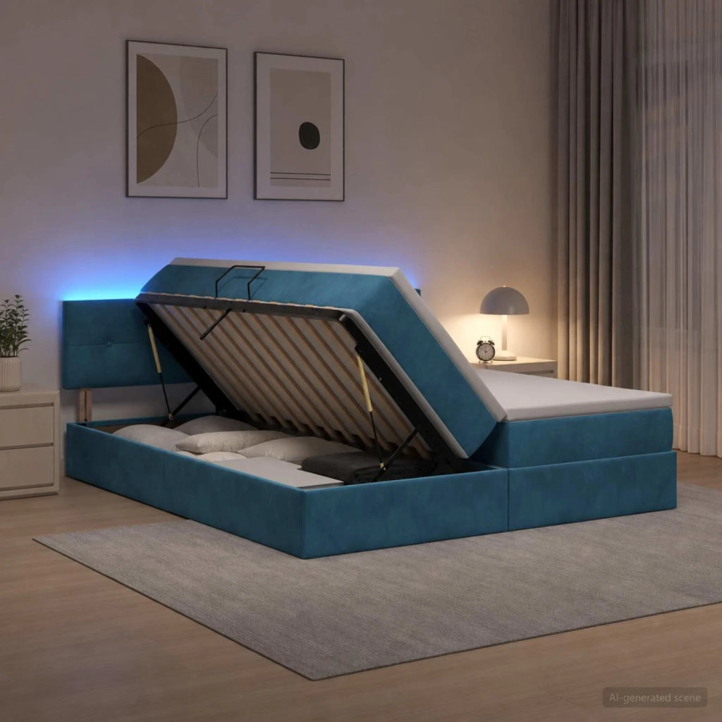 Letto con contenitore LED e materasso Blu Scuro 200 x 200 cm 3459394