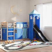 vidaXL Letto a Castello con Scivolo e Tende Blu 80x200 cm