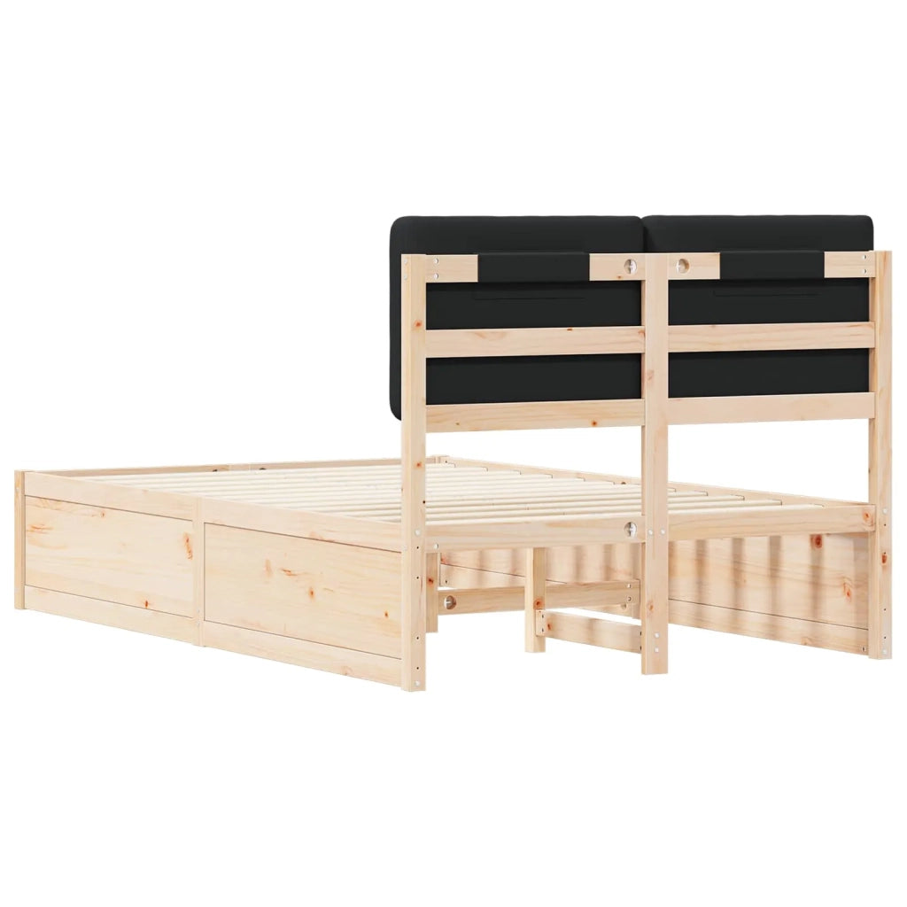 Letto con Testiera Rivestita Nero 120 x 190 cm Pino massello