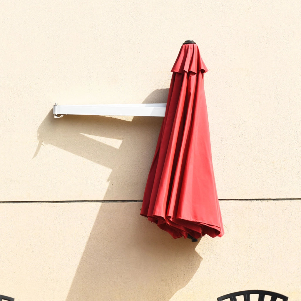 Ombrellone da muro per giardino inclinabile con asta regolabile, Ombrellone decentrato da parete 244cm Rosso-Ombrelloni
