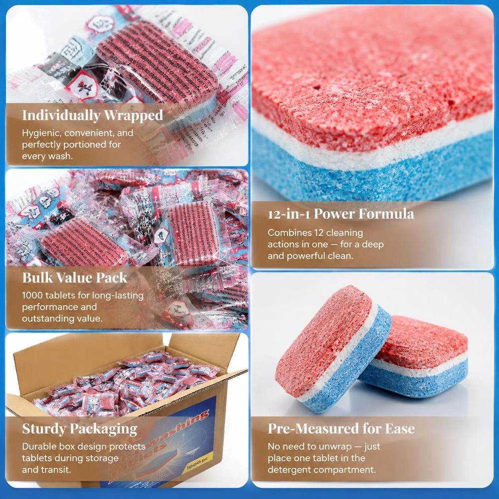 12-in-1 Dishwasher Tablets, 1000 Pieces, 18 Kg