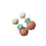 Orecchini a lobo rotondi rosa con combinazione di colori rosa e blu, nuovi orecchini in stile cinese, orecchini delicati e suggestivi per donna.