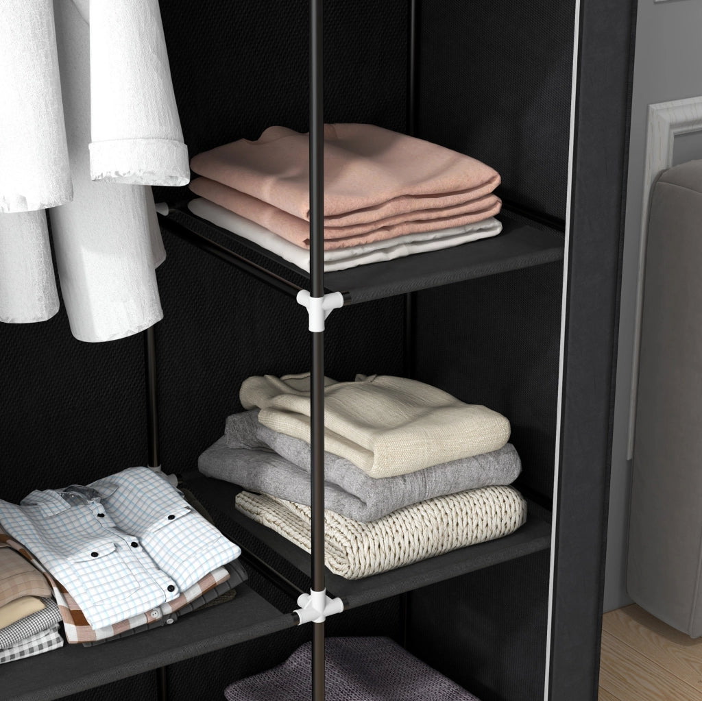 Armadio in tessuto nero 103x43x162,5 cm con 6 ripiani e appendiabiti