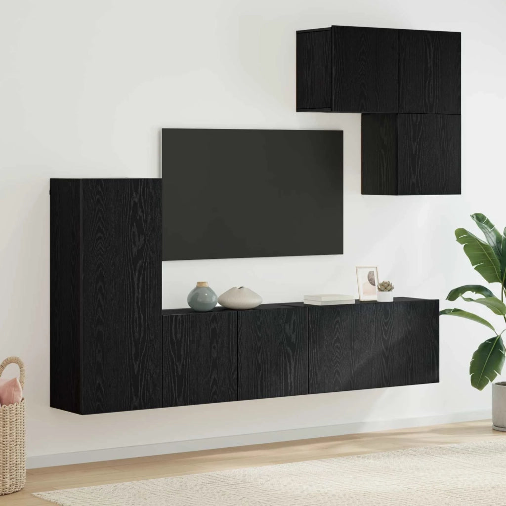 Unità TV da Parete 5 pcs Rovere Nero Legno multistrato 3402769