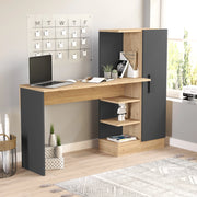 Scrivania Varhalo con Armadio Integrato e Ripiani Aperti - Effetto Rovere / Antracite [en.casa]