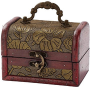 Miniatura in legno con cassetta per gioielli, retro scrigno, piraata, scatola di conservazione, piccola decorazione con pelle d'arredamento europea e maniglia, per gioielli, perle, regali di compleanno