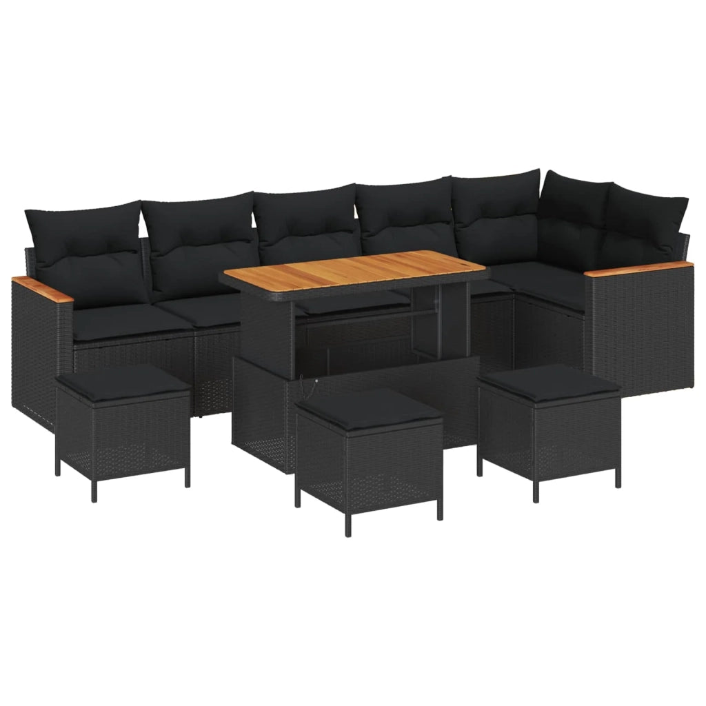 Set Divano da Giardino con cuscino 10 pcs Nero Poly Rattan 3365019
