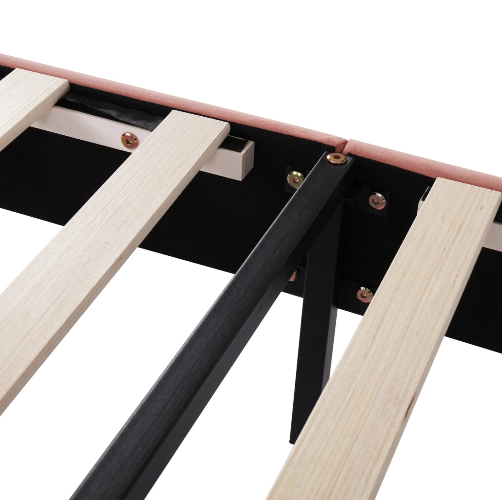 Letto imbottito 90x200 cm; testiera regolabile; velluto rosa (Senza materasso)