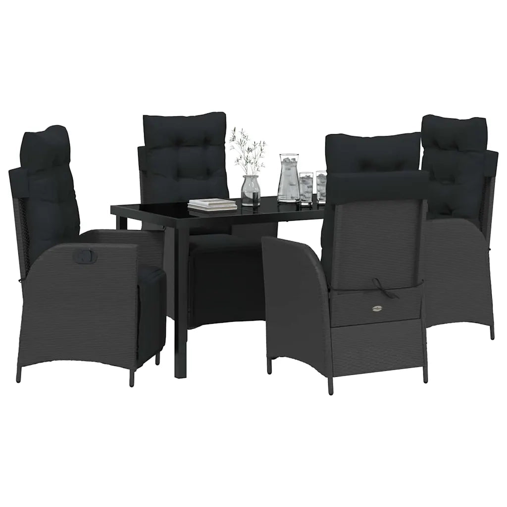 Set da Pranzo per Giardino con cuscino 5 pcs Nero polyrattan 3380535