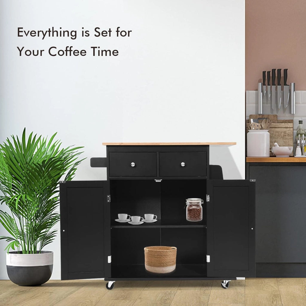 Credenza, Carrello di Servizio con Ruote Regolabile con Portaspezie a 3 Livelli, Armadio in Cucina con 2 Cassetti e 2 Porte, 2 Colori, 88x45x89,5cm