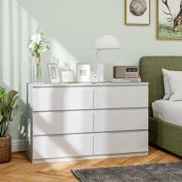 Cassettiera 6 Cassetti per Camera da Letto in Legno con Guide in Metallo, 120x39x75 cm, Bianco