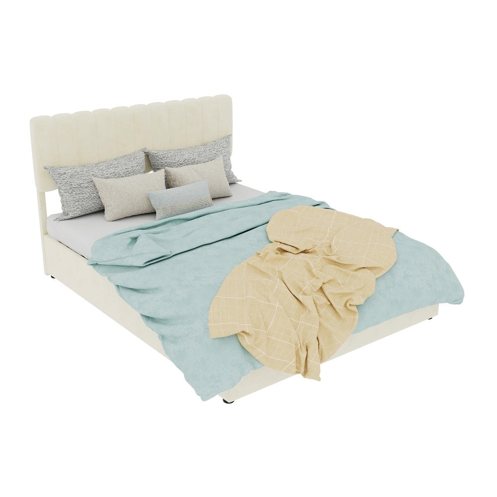Letto Contenitore Imbottito con Testiera ¨C MINIMAL ¨C Beige 140x200 con Materasso