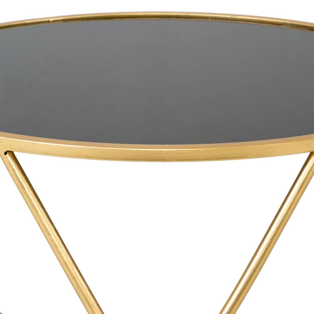 Tavolino rotondo in metallo oro con piano in vetro d60x45h