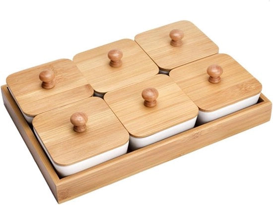 Serving Board con Piatti per Antipasto in Legno - Piatti Cucina in Ceramica - Contenitori per Tapas e Salse - Ideali per Spezie, Snack, Noci e Dolci