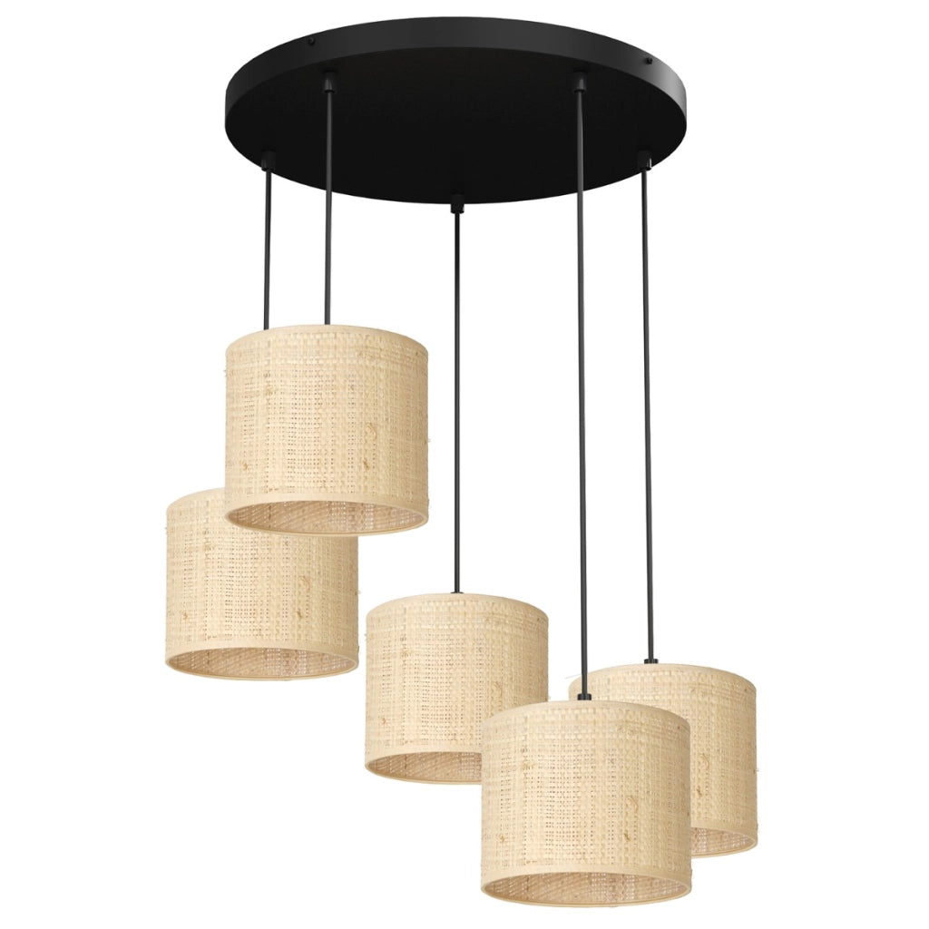 Lampada a sospensione rattan tonda Ø58 crema 5xE27 Luminex