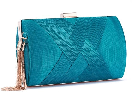 Borsa da sera con frangia elegante per donna, crossbody e schiena, blu scuro