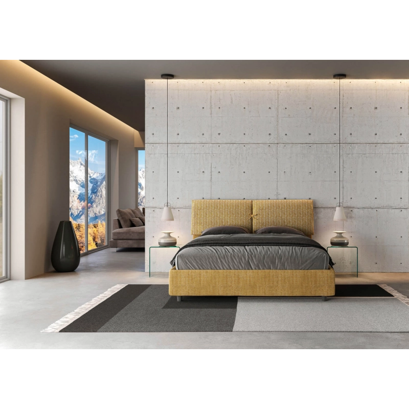Letto imbottito Matrimoniale 160x210 cm tessuto Agata Mados - Contenitore,Giallo/Giallo