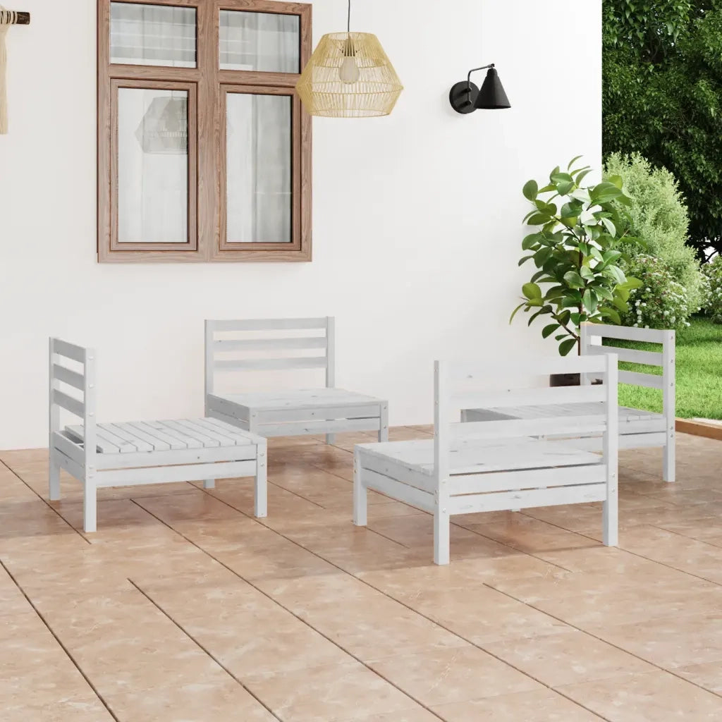 Set Divani da Giardino 4 pz Bianco in Legno Massello di Pino 3082403