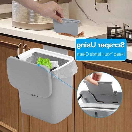 Compostatore per cucina - 24 galloni/9L cestino per rifiuti sospeso sotto il lavello con coperchio per bagno/camera da letto compostiere per interni (grigio)