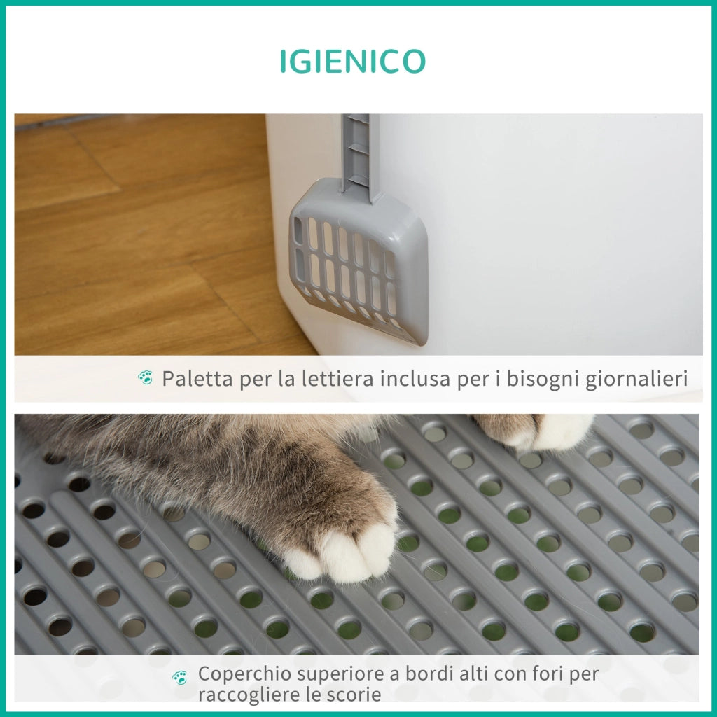Lettiera per Gatti Chiusa 44x55x39 cm 2 Ingressi Vassoio Estraibile e Paletta Bianco