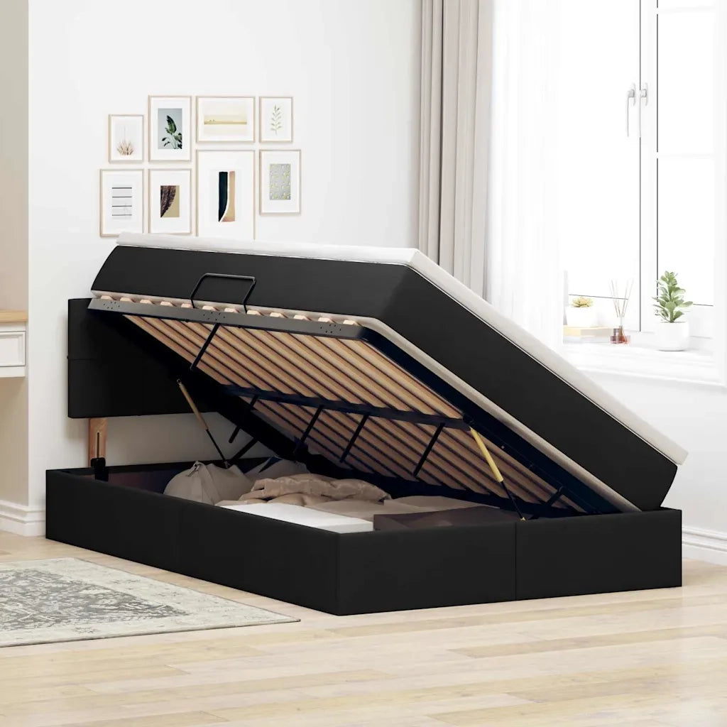 Letto con contenitore e LED con led Nero 120 x 200 cm Tessuto 3371138