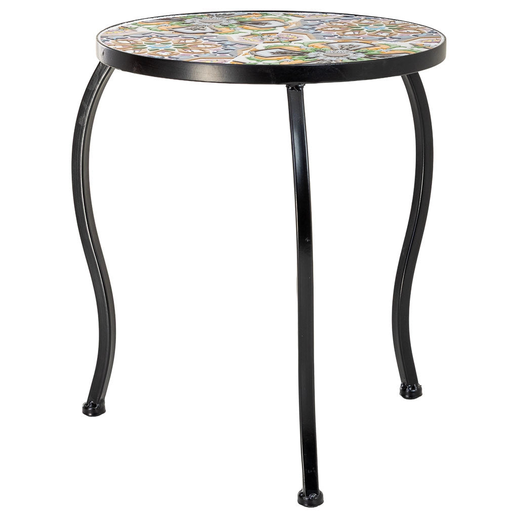 Set 3 pezzi in mosaico e ferro battuto, Verde, 33x33x37h-28x28x33h-23x