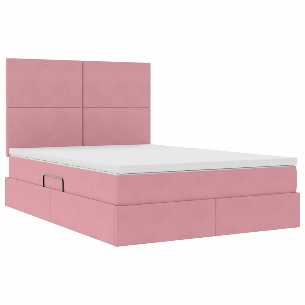 Letto con contenitore e materasso Rosa 140 x 200 cm Velluto
