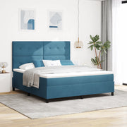 Letto Box Spring con Materasso Blu Scuro Super King in Velluto