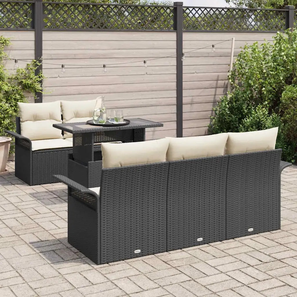 Set Divano da Giardino 6 pcs Nero Rattan in Polipropilene