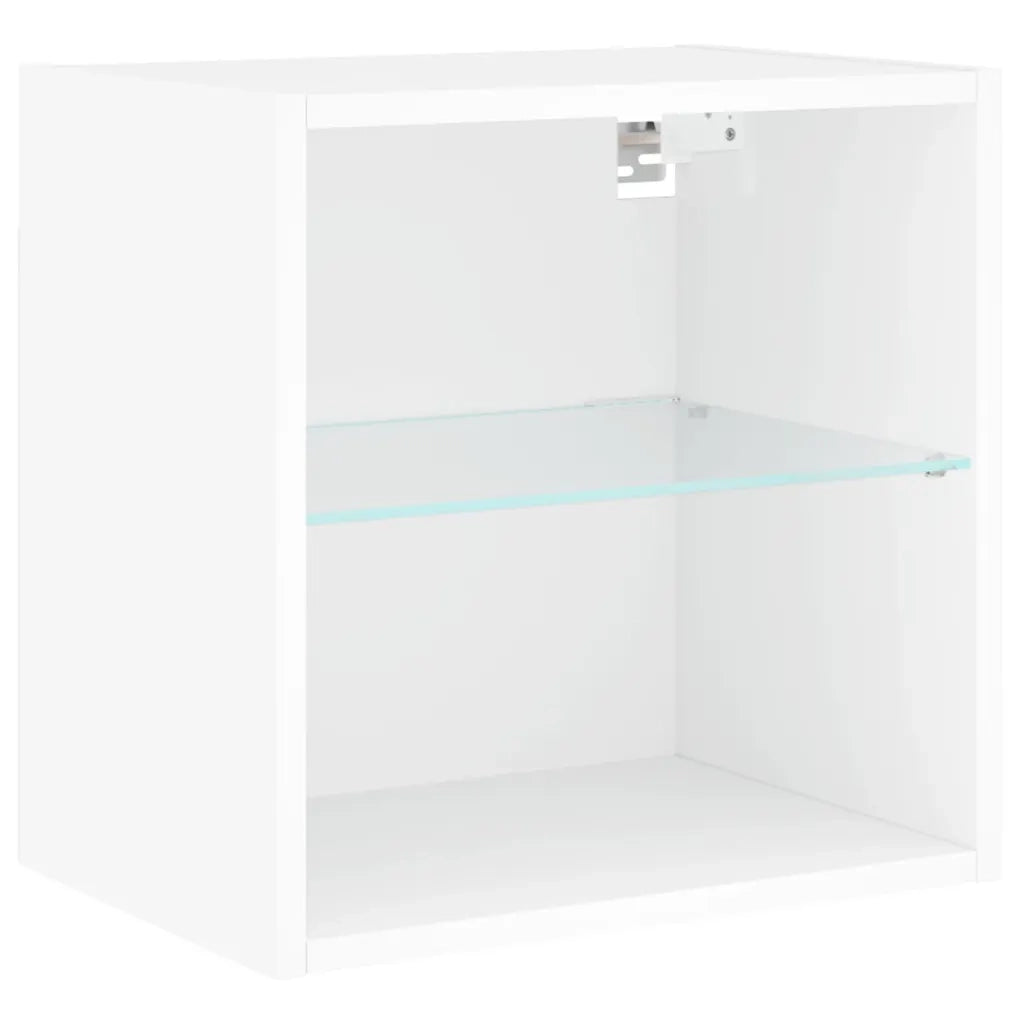 Set di 2 Comodini | Armadio da Notte | Mobiletto da notte con Luci LED a Parete Bianchi