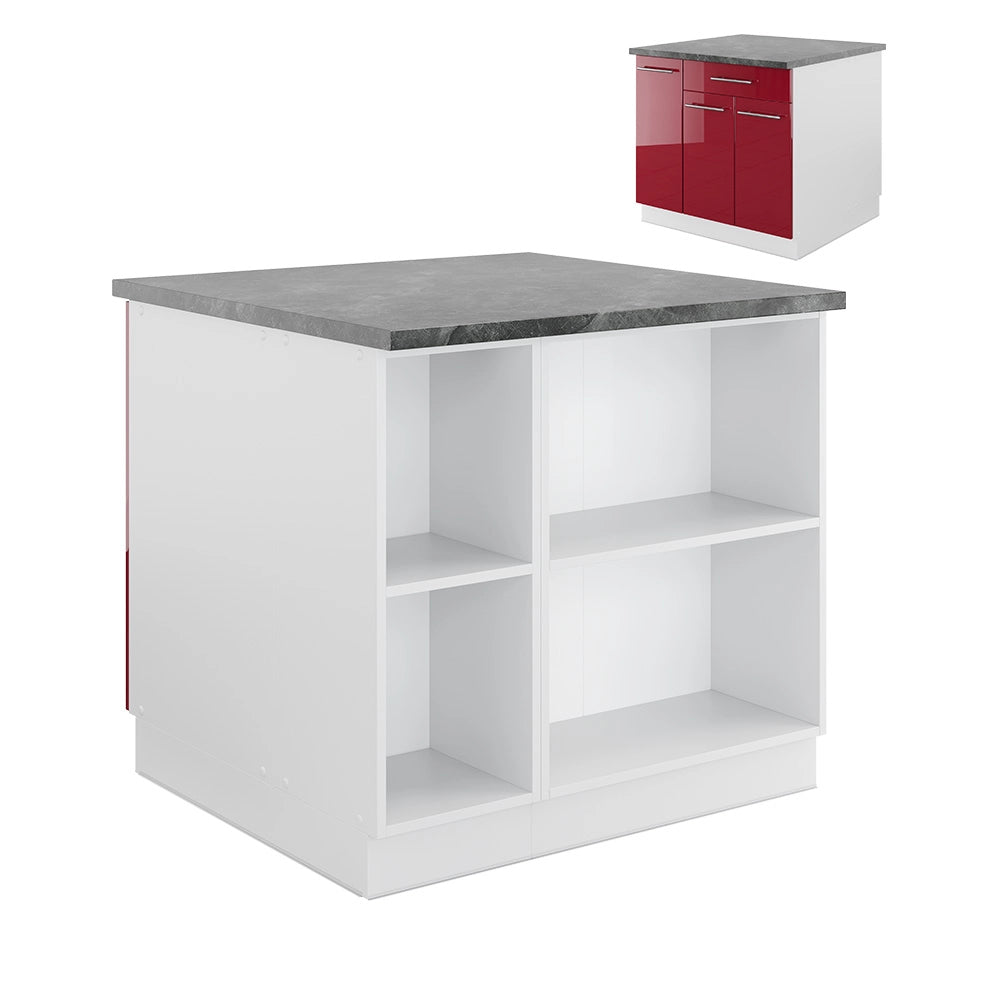 Vicco Isola cucina Bordeaux lucido/bianco 90 cm con cassetto, senza piano di lavoro