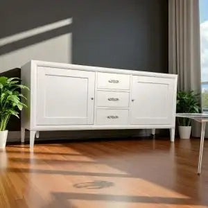 Credenza madia spillo in legno 2 ante 3 cassetti bianco opaco