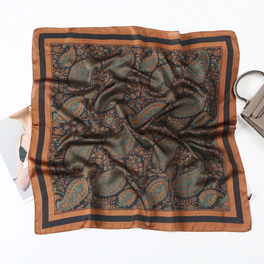 Sciarpa da donna in seta verde stampata, stile coreano, alla moda e versatile, sciarpa/fascia per il collo decorativa.