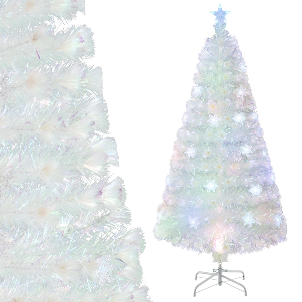 Albero di Natale in fibra ottica da 120cm con foglie iridescenti stella in cima e luci LED, Albero decorativo per feste-Alberi di Natale