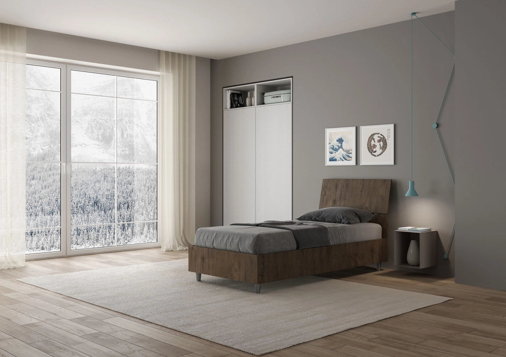 BS COM Letto singolo contenitore 80x200 testata inclinata noce