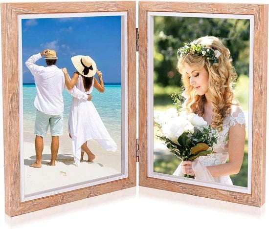 Fotolijst in Legno con Fronte in Vetro, Inclinabile, da 10x15 cm, per Collage e Regalo.