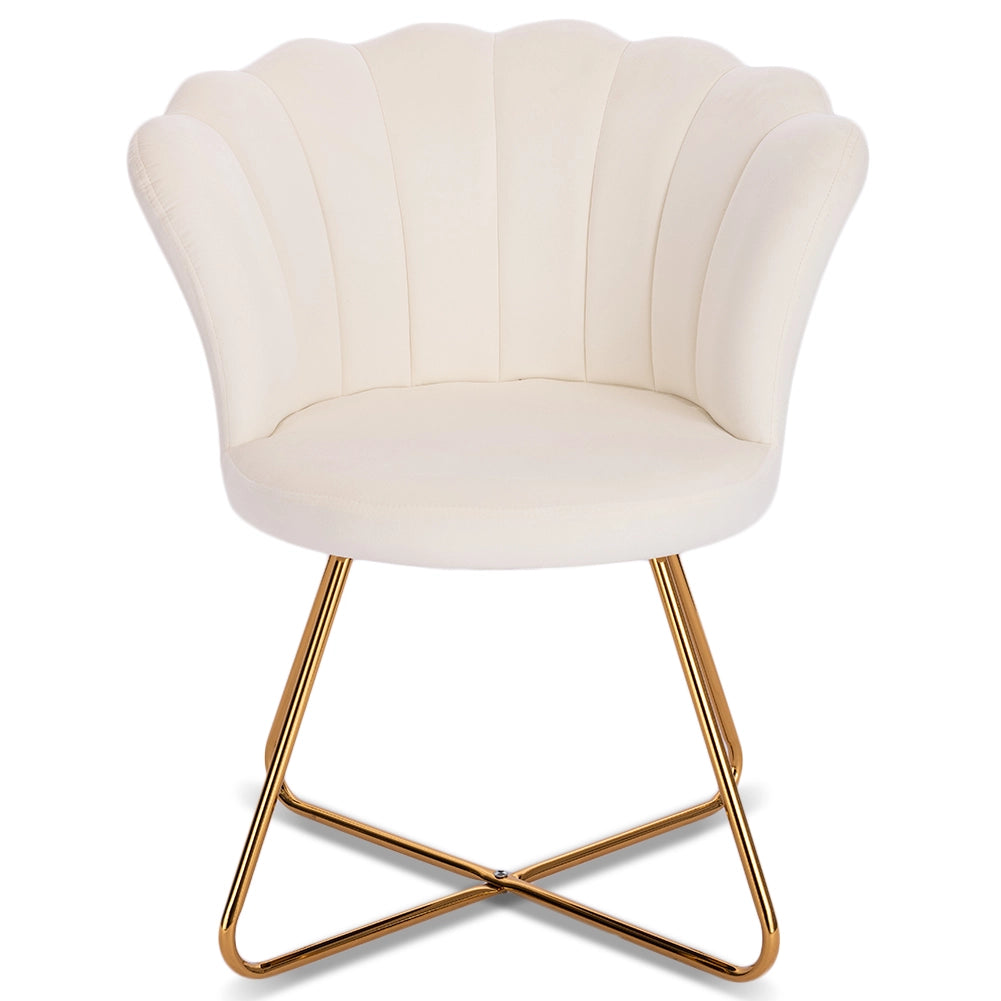 Poltrona Sedia Relax con Schienale e Seduta in Velluto Beige Struttura Metallo