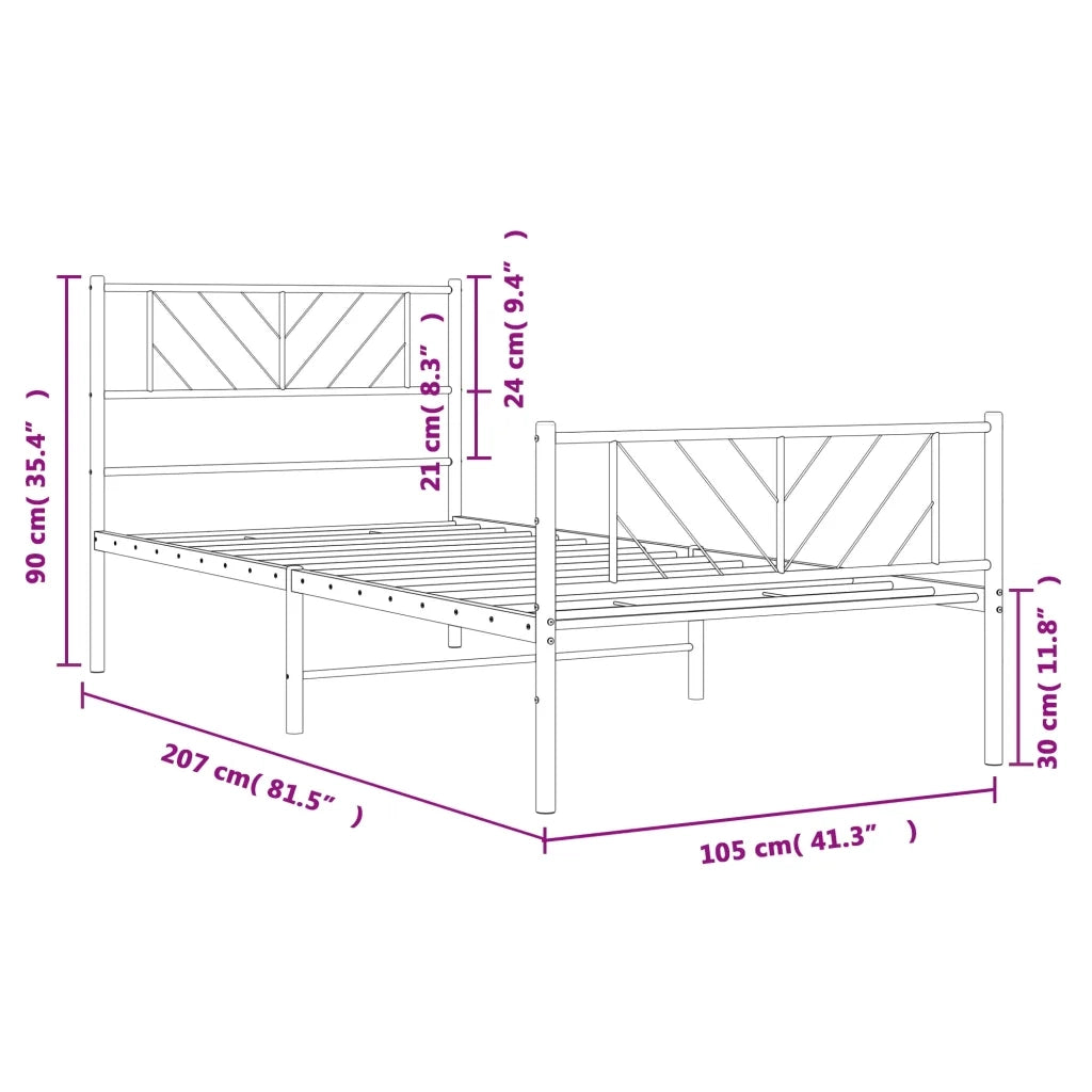 Giroletto con Testiera e Pediera-Struttura Letto Metallo Nero 100x200 cm 396390
