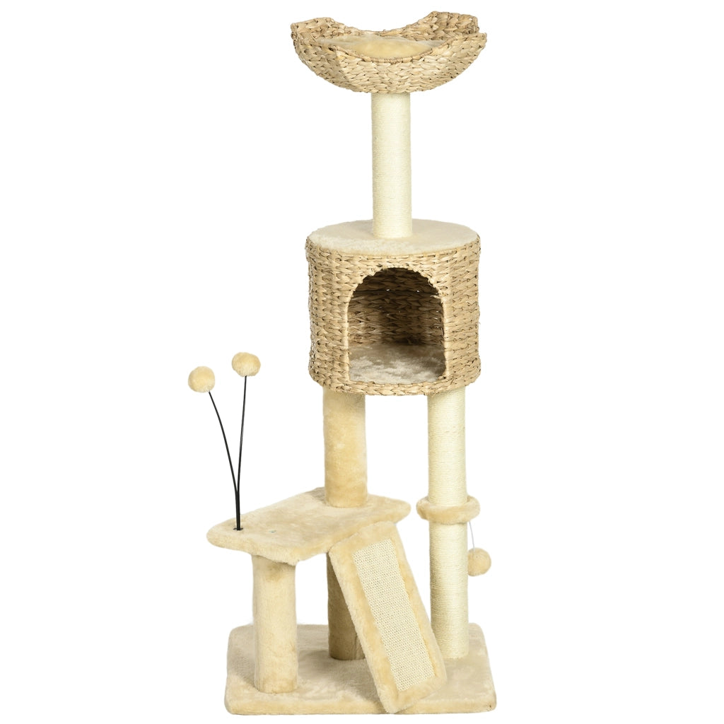 Arbre ¨¤ chat con piattaforme, cesta e pompon ¨C zephmum ¨C beige 116 cm