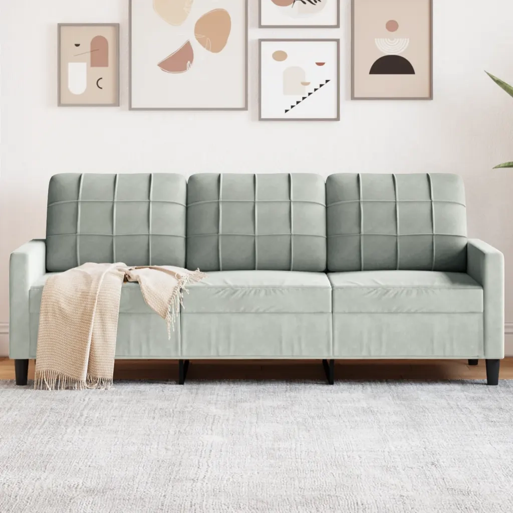 Divano a 3 Posti Grigio Chiaro 180 cm in Velluto 4007634